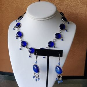 VTG Boho cobalt necklace and earrings (#79)